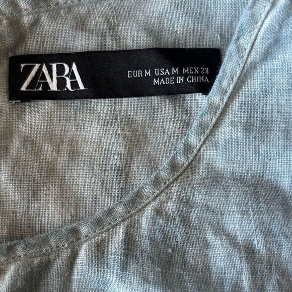 Zara Vela Linen Chambray Blue Raw Hem Swing Shift Sleeveless Dress, Medium - Picture 10 of 11